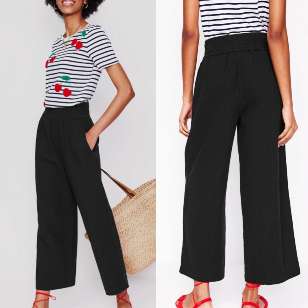 Boden Double Cloth Gauze Crop Pants Black Boho Classic Basic Womens 14